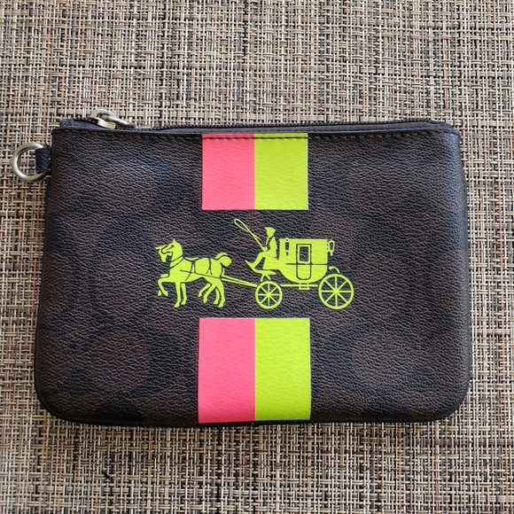 Coach Signature Neon Horse & Carriage Brown Wristlet Without the Wristlet strap - Picture 1 of 6